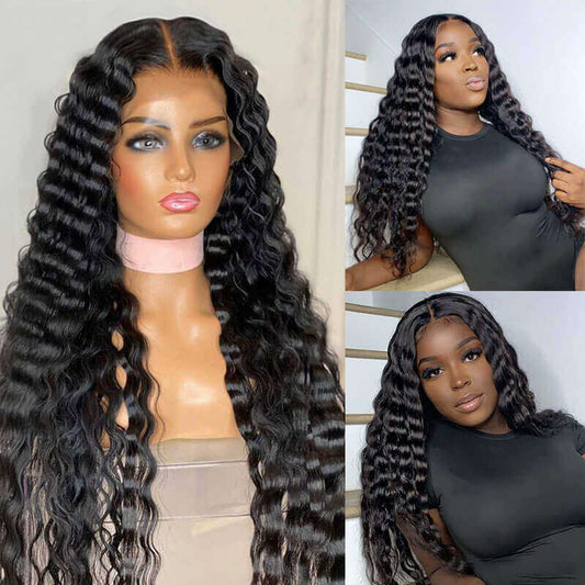 Loose Deep Wave 13x4 HD Transparent Lace Front Wig Brazilian Human Hair Natural Color