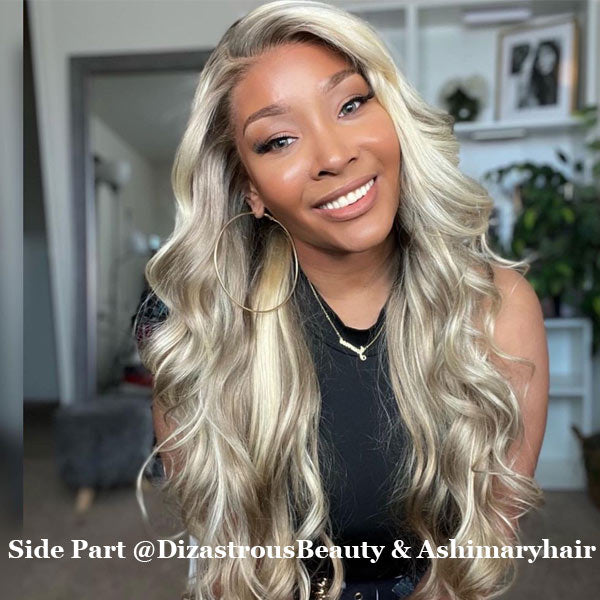 Blonde Highlights Wig Body Wave Transparent 13x4 Lace Frontal Blonde Balayage on Brown Hair