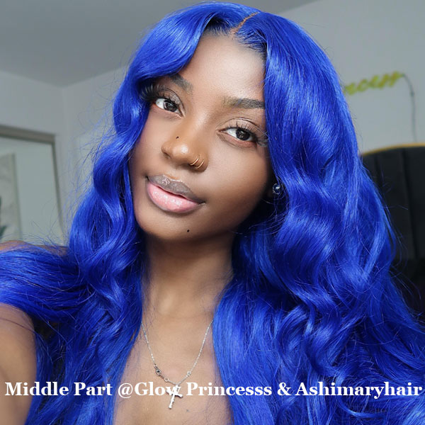 Ocean Blue Wavy Wig Body Wave Transparent Hd Lace Frontal Wig Ashimary Human Hair