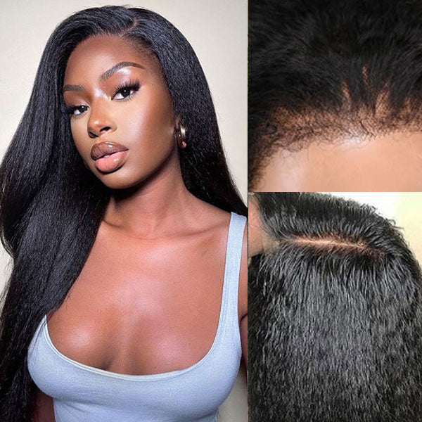 Wear & Go Pre Cut Lace 13x4 Frontal Kinky Straight Glueless Wig With With Pre Bleach Knots & Plucked Hairline