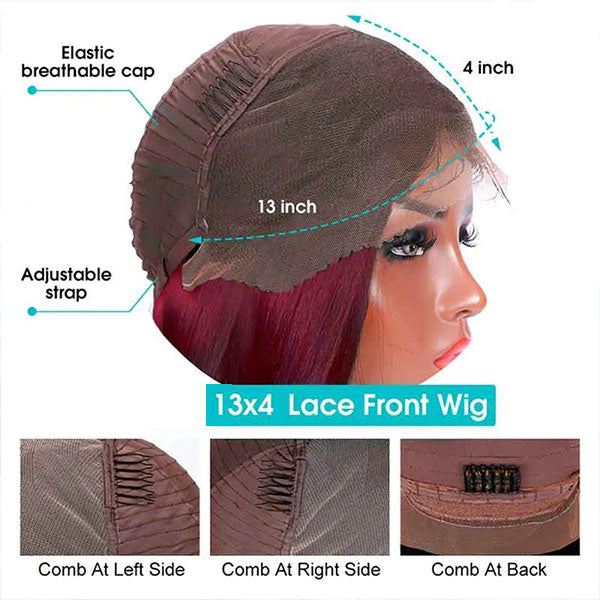 Dark 99J Burgundy Body Wave 13x4 Frontal Lace Glueless Wig 100% human hair