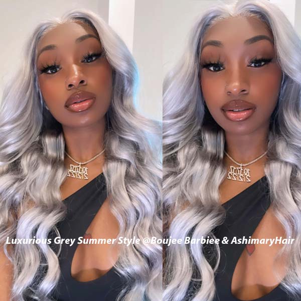 Grey Lace Front Wig Transparent Lace Body Wave Wig Ashimary Human Hair