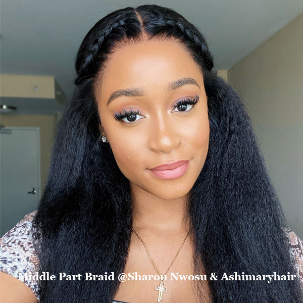 Pull Go 13x6 Full Wig Transparent Lace Kinky Straight Wig Natural Black Color