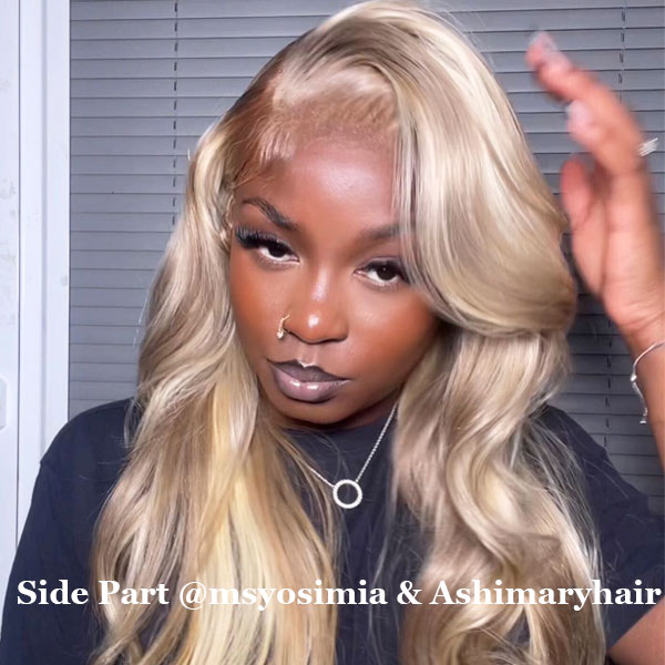 Blonde Highlights Wig Body Wave Transparent 13x4 Lace Frontal Blonde Balayage on Brown Hair