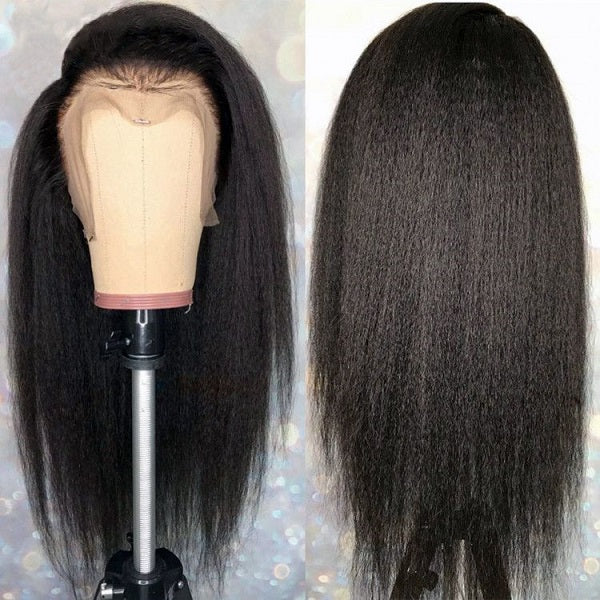 Pull Go 13x6 Full Wig Transparent Lace Kinky Straight Wig Natural Black Color