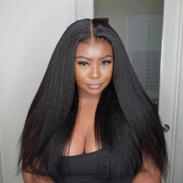 Pull Go 13x6 Full Wig Transparent Lace Kinky Straight Wig Natural Black Color