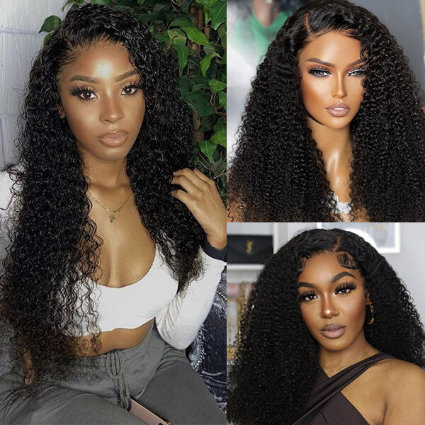 Pull Go 13x6 Full Glueless Lace Wig Transparent Lace Kinky Curly Wig Natural Black Color