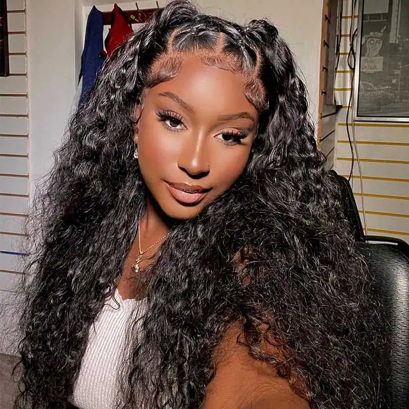 Pull Go 13x6 Full Wig Deep Wave Transparent Lace Frontal Wig Natural Black Color