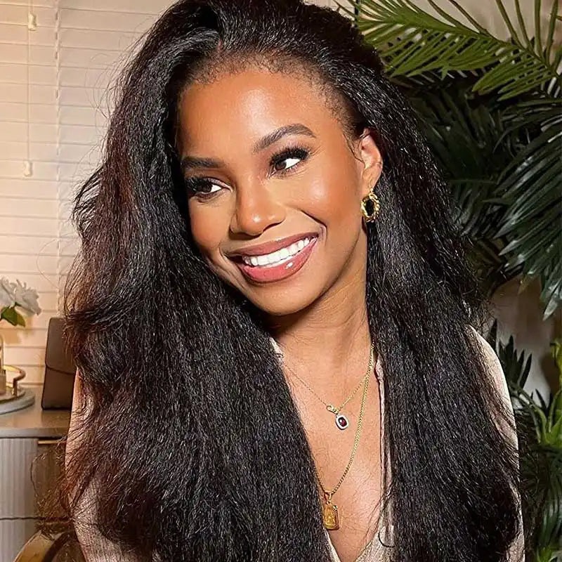 Pull Go 13x6 Full Wig Transparent Lace Kinky Straight Wig Natural Black Color