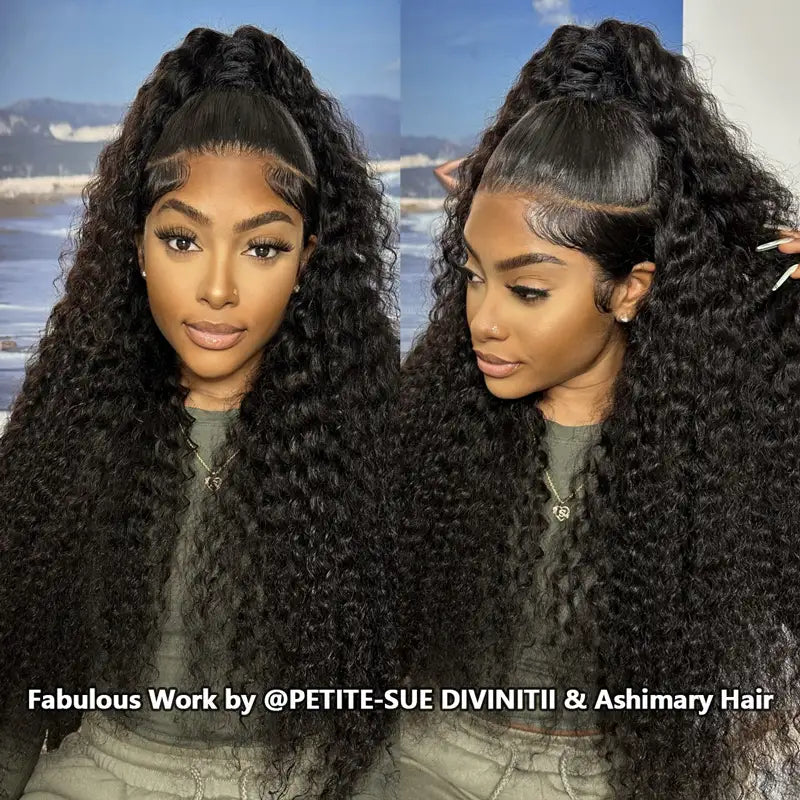 Pull Go 13x6 Full Wig Deep Wave Transparent Lace Frontal Wig Natural Black Color