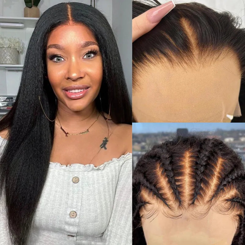 Pull Go 13x6 Full Wig Transparent Lace Parting Max Yaki Straight Wig Natural Black Color Ashimary Hair