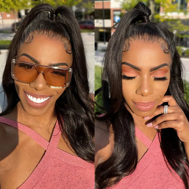 Pull Go 13x6 Full Wig Transparent Lace Parting Max Yaki Straight Wig Natural Black Color Ashimary Hair