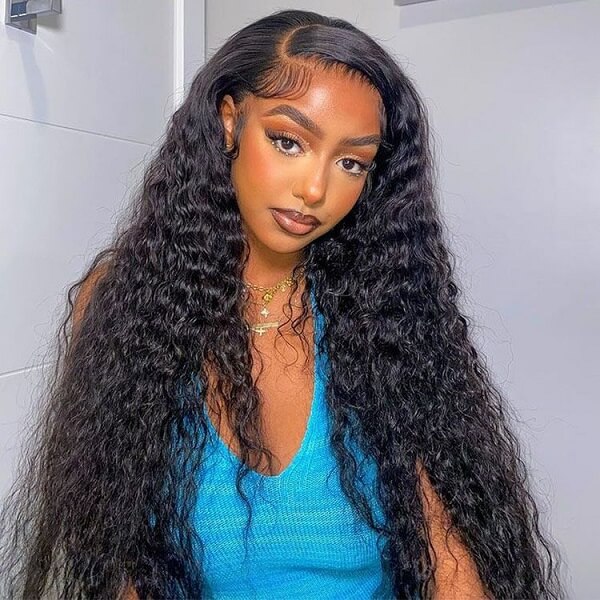 Pull Go 13x6 Full Wig Water Wave Transparent Lace Wig Natural Black Color