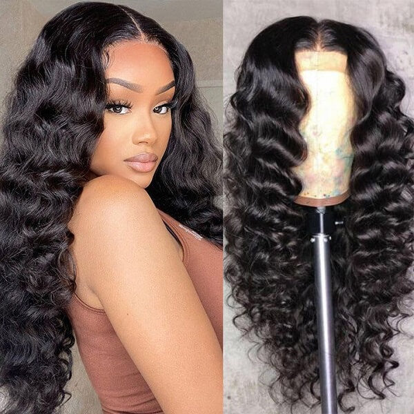 Pull Go 13x6 Full Wig Transparent Glueless Lace Loose Deep Wave Wig Natural Black Color