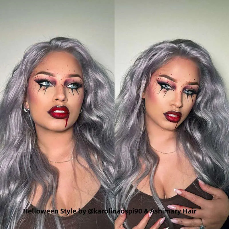 Grey Lace Front Wig Transparent Lace Body Wave Wig Ashimary Human Hair