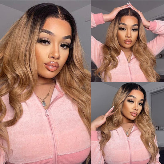 T1b/27 Ombre Honey Blonde Color Body Wave 13*4 13*6 Lace Front Pre-plucked Human Hair Wigs