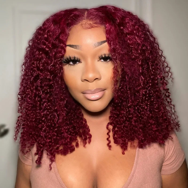 Precut Glueless Kinky Curly Lace Closure Ready To Wear Wig with Pre Plucked Hairline & Bleached Knots