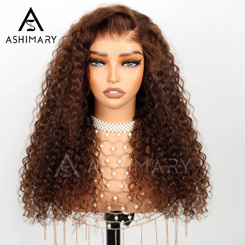 BOGO Invisi Strap Snug Fit 360 SKin Lace Chocolate Brown Water Wave Bleached Knots Glueless Lace Wig
