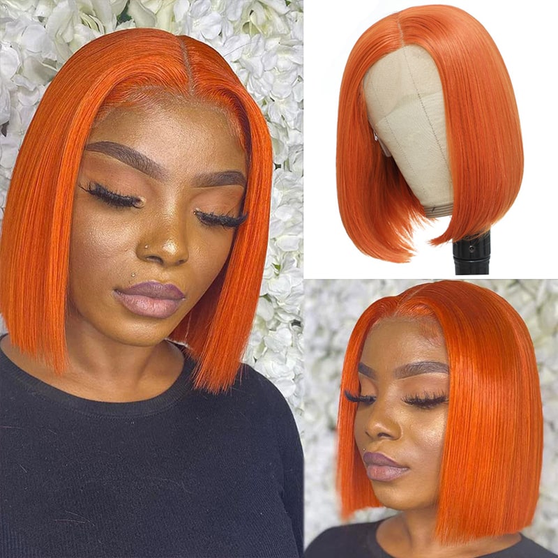 Orange Ginger Bob Transparent Lace Front/Closure Wig Human Hair