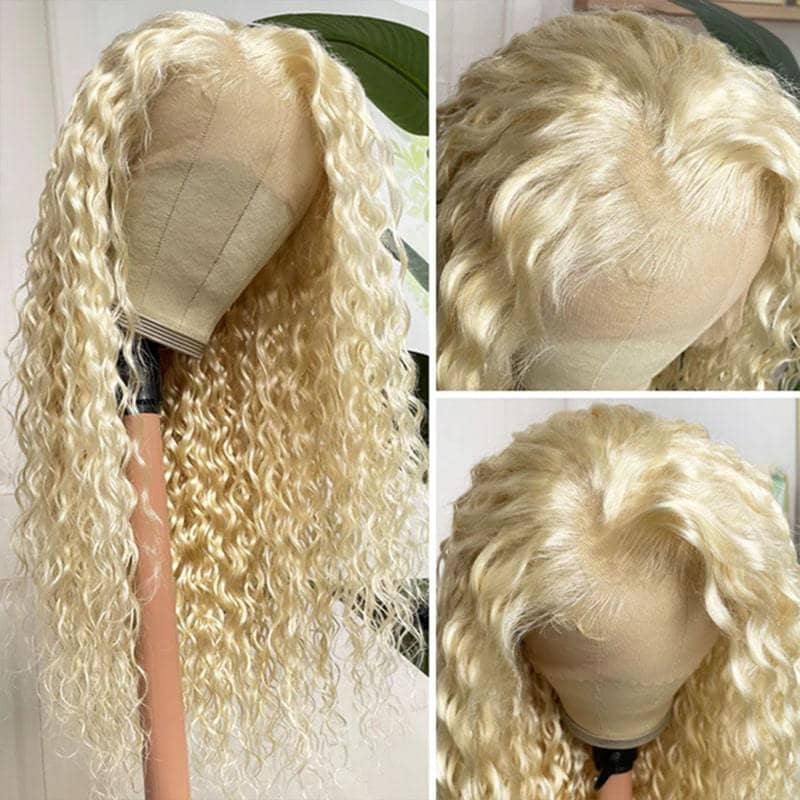 613 Blonde Water Wave 13x4 Lace Front Wig Transparent HD Lace Human Hair