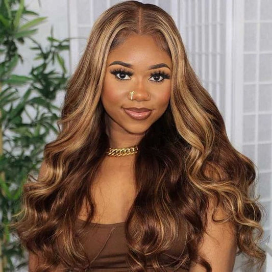 Brown Highlight Body Wave Wigs 4x4/13x4/13x6 Human Hair Lace Wigs Ashimary Hair