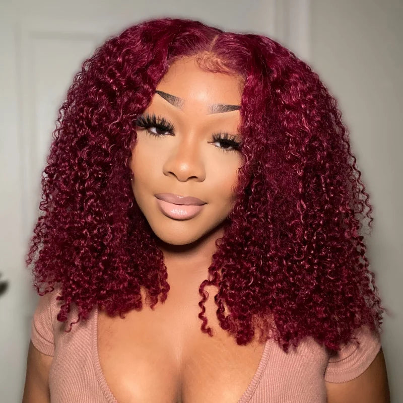 Precut Glueless Kinky Curly Lace Closure Ready To Wear Wig with Pre Plucked Hairline & Bleached Knots