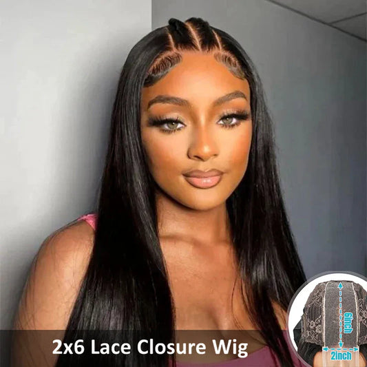 Vietnamese Super Double Drawn Human Hair 2x6 Lace Closure Bone Straight Human Hair Wig