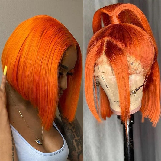 Orange Ginger Bob Transparent Lace Front/Closure Wig Human Hair