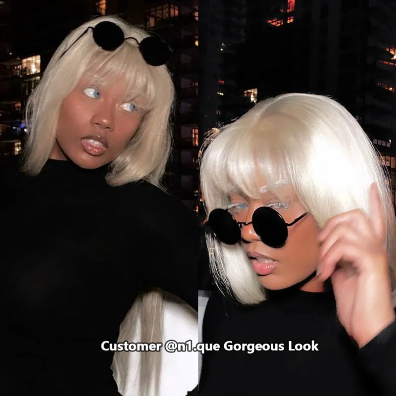 613 Blonde Straight Colored Wigs With Bangs 13x6 Transparent Full Lace Frontal Wig High Quality Remy Hair