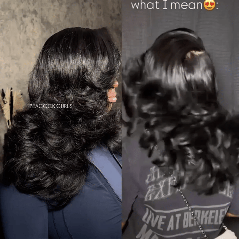 Peacock Curls Pull Go 13x6 Full Glueless Lace Front Wig Pre-Styled Heavy Layers Cut Human Hair