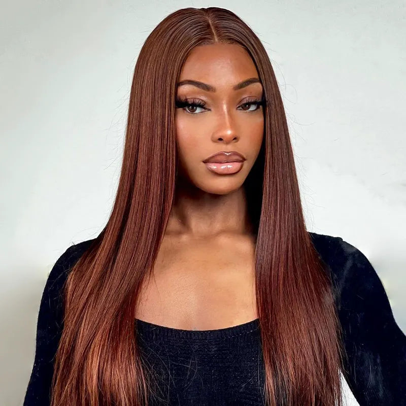Reddish Brown Colored Straight Human Hair Lace Frontal Wigs 13x4 13x6 Transparent Lace Front Wigs Ashimary Virgin Hair