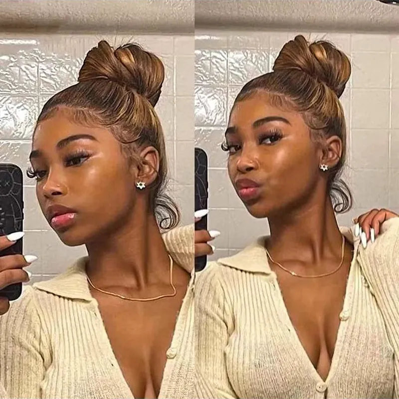 Pre Plucked P4/27 Highlight Glueless 360 HD Transparent Lace Frontal Wigs 100% Human Hair