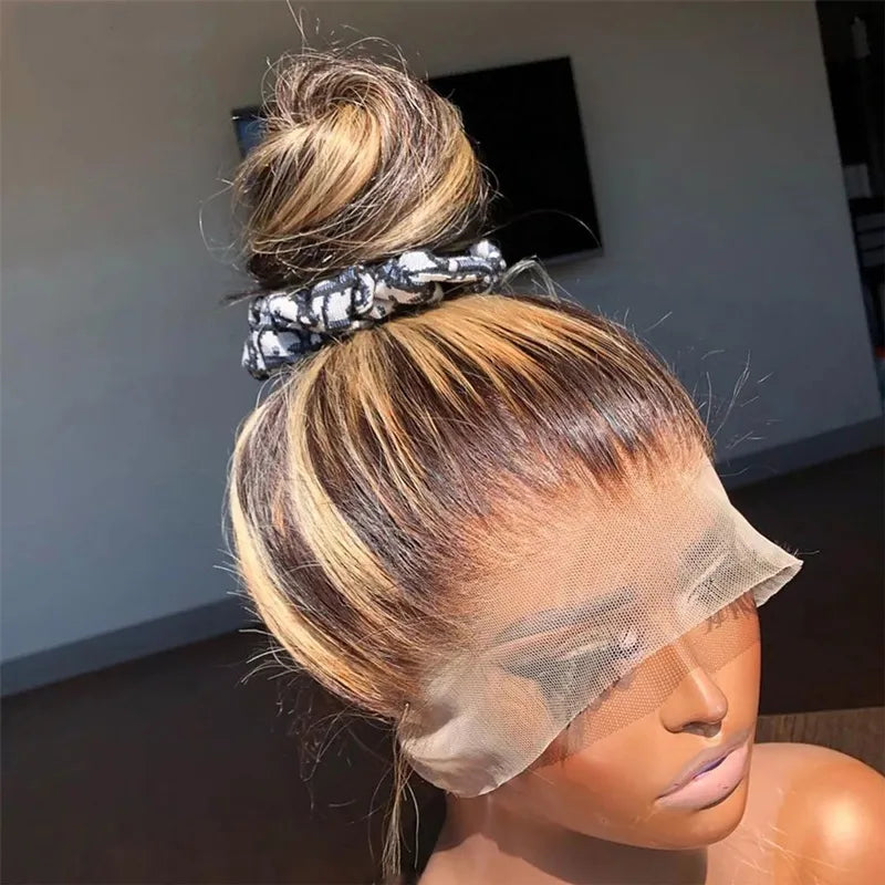 Pre Plucked P4/27 Highlight Glueless 360 HD Transparent Lace Frontal Wigs 100% Human Hair