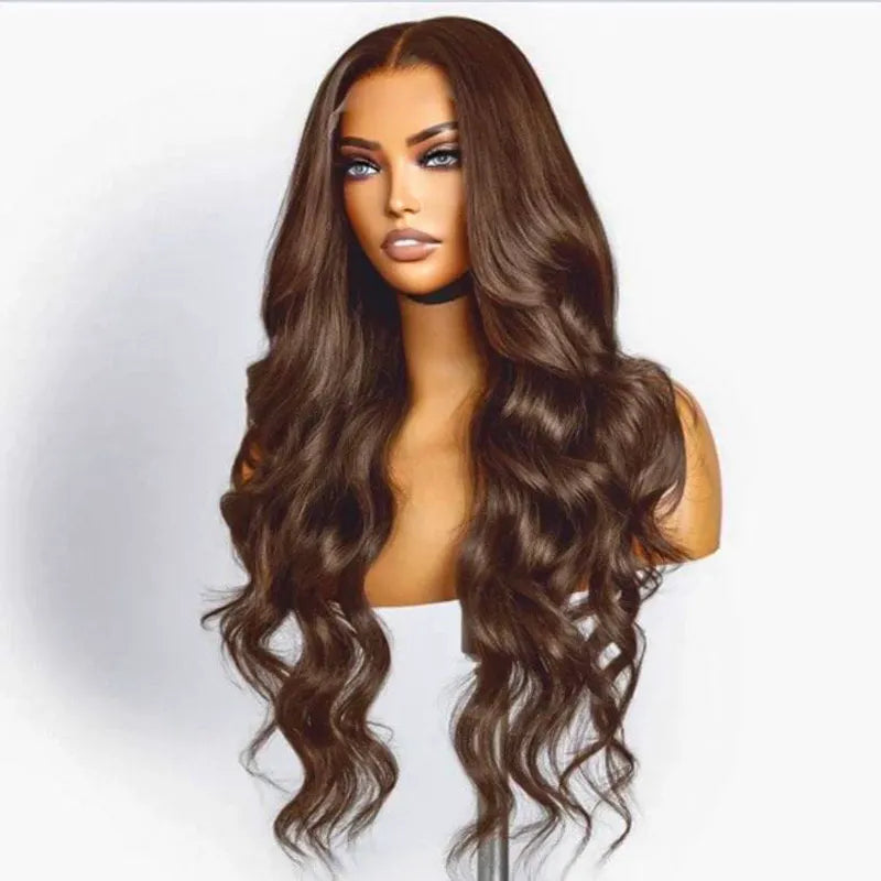 360 Lace Frontal 4# Chocolate Brown Body Wave Lace Front Wig Transparent Preplucked Lace Frontal Wig Colored Wigs