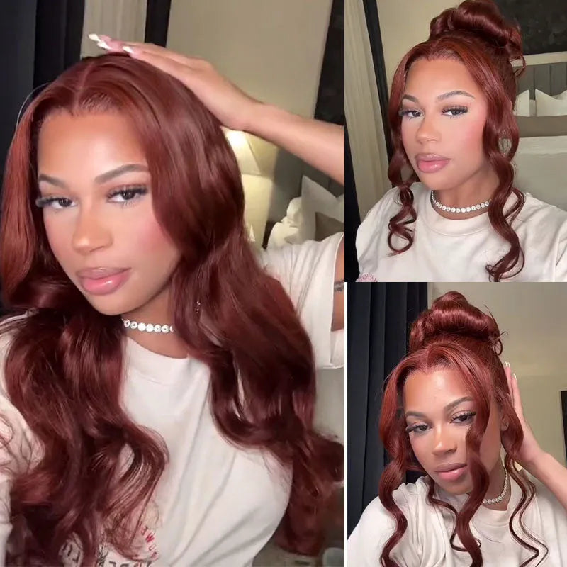 Reddish Brown 360 HD Transparent Lace Frontal Wigs Body Wave & Straight Pre Plucked 100% Human Hair