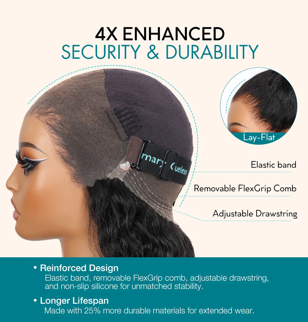 Glueless 360 Invisi Strap Upgrade Cap Lace Frontal Wig Brown Ombre With Black Roots Water Wave With Pre-Bleached Seamless Knots