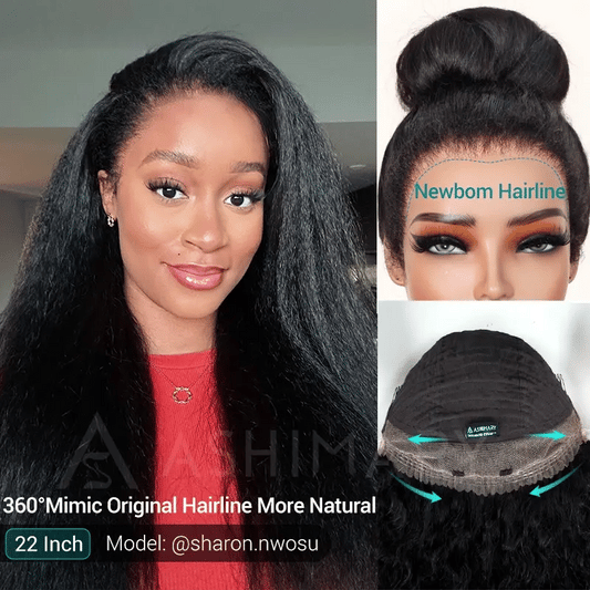 Glueless Newborn Hairline Invisi Strap 360 Skin Lace Frontal Kinky Straight Wig Pre-Everything Natural Look Human Hair Wig