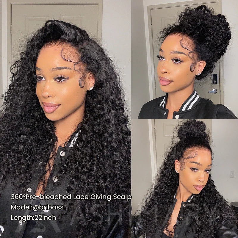 Water Wave Invisi Strap Snug Fit 360 Transparent Lace Frontal Bleached Knots Pre Cut Lace Wig