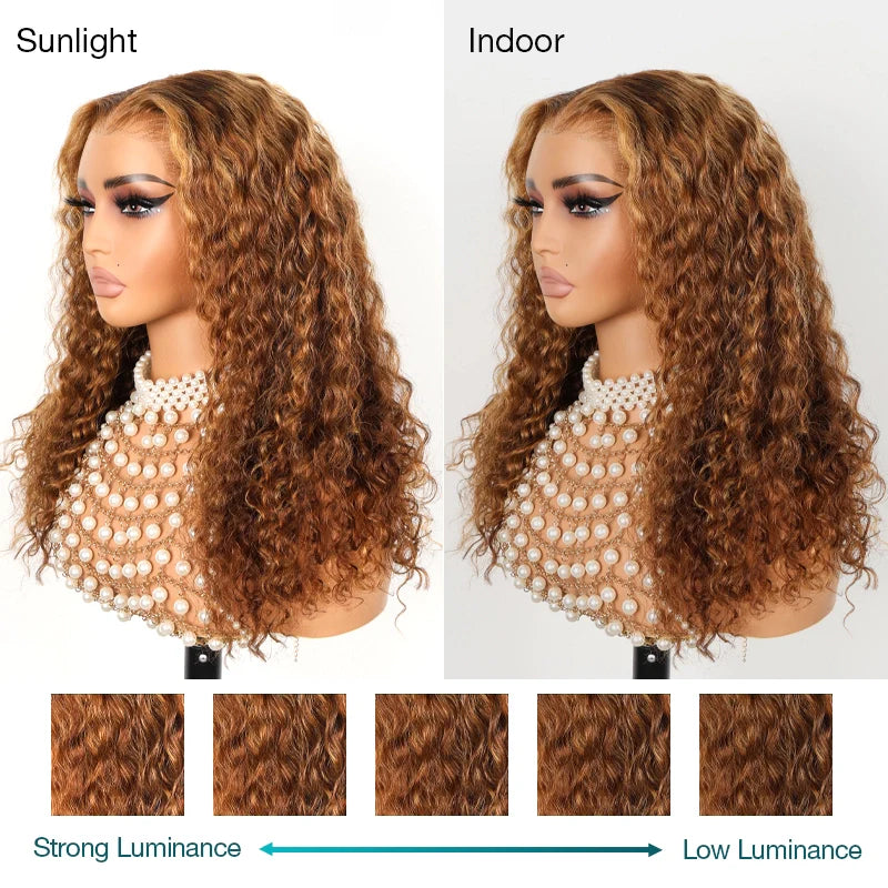 Water Wave Highlight Ombre Color Invisi Strap Snug Fit 360 Skin Lace Frontal Wig Glueless Human Hair