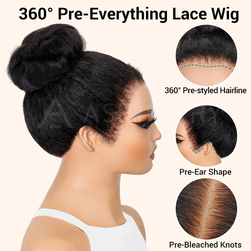 Glueless Newborn Hairline Invisi Strap 360 Skin Lace Frontal Kinky Straight Wig Pre-Everything Natural Look Human Hair Wig