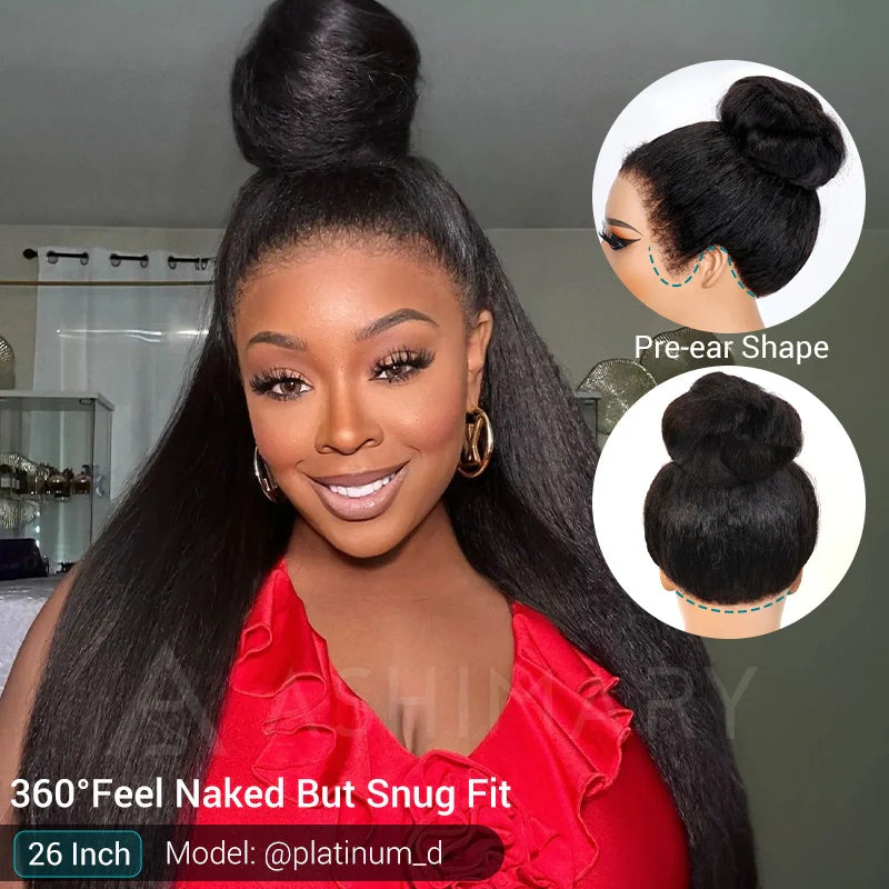 Glueless Newborn Hairline Invisi Strap 360 Skin Lace Frontal Kinky Straight Wig Pre-Everything Natural Look Human Hair Wig