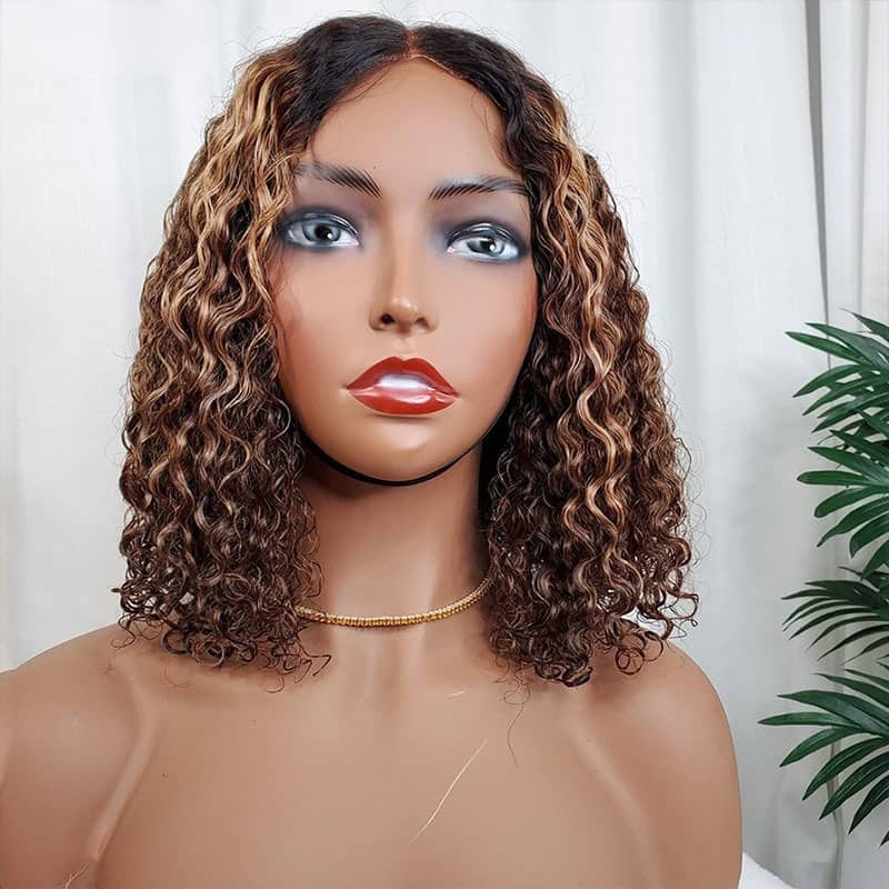 Water Wave Bob Highlight Short Hair 5x5 Closure wig high density