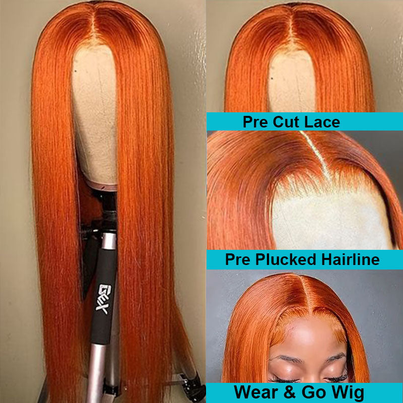 Glueless Ginger Colored Straight Hair 4x4 5x5 Lace Closure Wigs Beginner Friendly