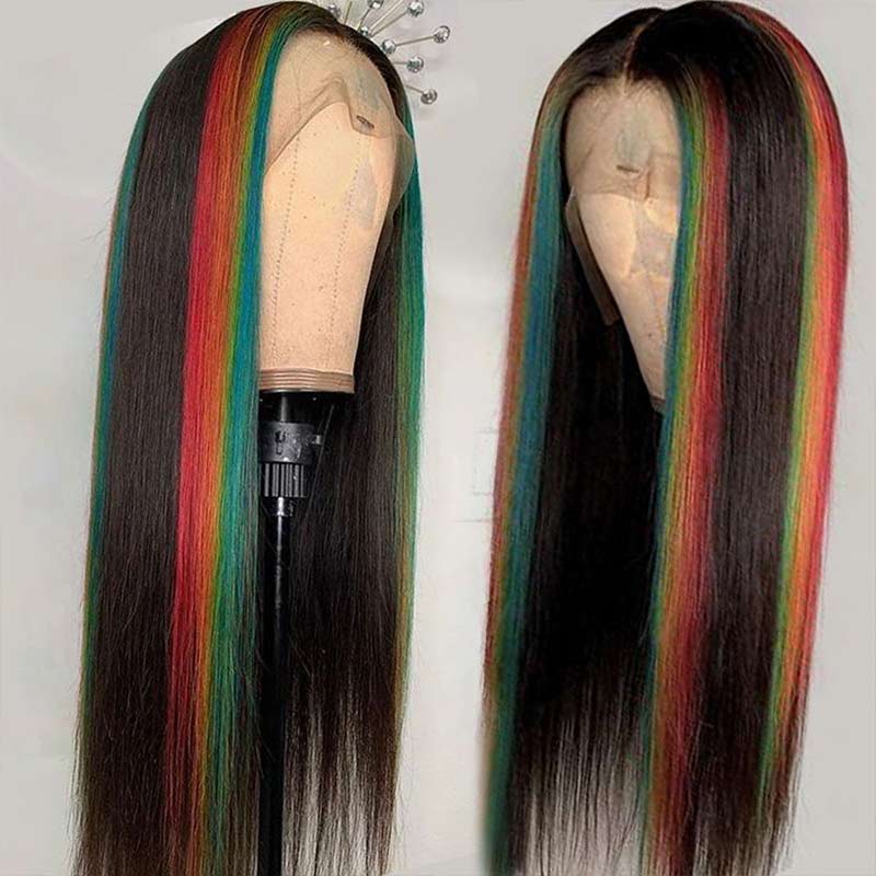 Ashimary Highlight Wigs Skunk Stripe Hair 4*4 13*4 Lace Front Wig 180% Straight Brazilian Human Hair