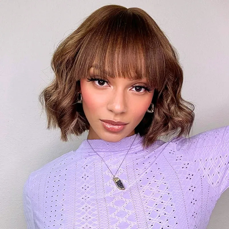 Put On and Go Ash Blonde Highlight Yaki Straight 3x1 Minimalist Lace Bob Wig With Bangs