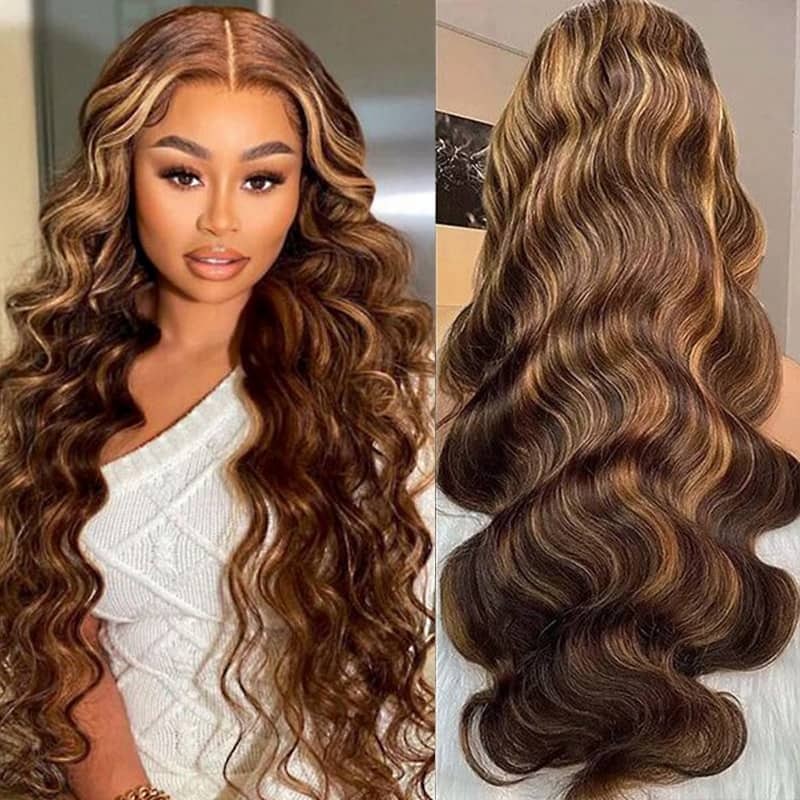 Ready to Wear Highlight Body Wave Glueless 13x4 HD Lace Wig with Pre Cut Lace & Bleached Knots