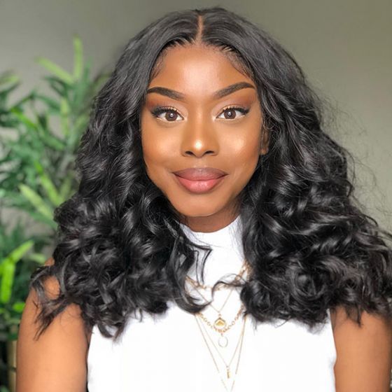 Fluffy Bouncy Rose Wave Side Part 4x4 13x4 Lace Wigs 100% Human Hair Beginner Friendly