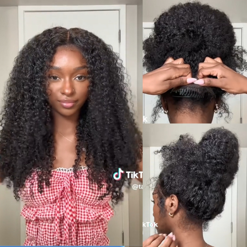 Kinky Curly 4C Edges Invisi Strap Laid Flat 360 Transparent Lace Wig Pre Bleached Knots with Curly Baby Hair All Around