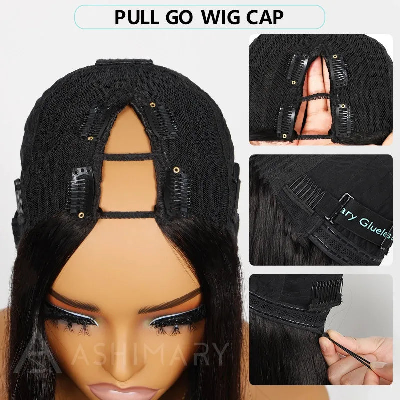 Pull Go Wig | Real Scalp Straight V Part Human Hair Beginner Friendly Thin Part Wig Without Leave Out