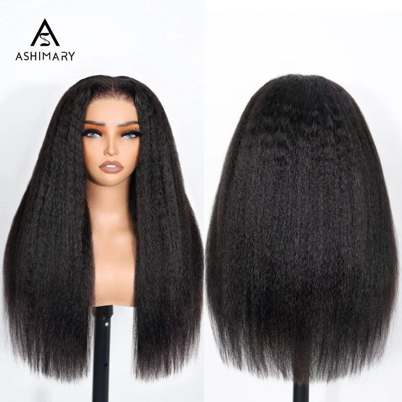 Newborn Hairline Kinky Straight Glueless 4x4 Lace Wigs Bye Bye Knots Human Hair Lace Wig
